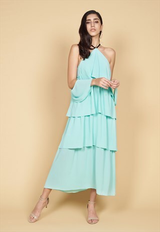 THALIA TIERED MAXI DRESS IN MINT GREEN