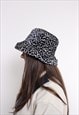 90S COW PRINT BUCKET HAT, VINTAGE FUNKY BLACK AND WHITE 