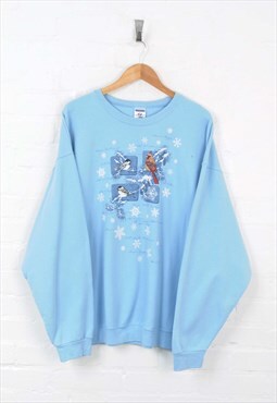 Vintage Christmas Bird Sweater Blue XXL