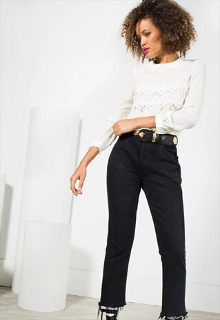 VINTAGE 80S LEVI'S FRAYED HEM 501 SLIM FIT JEANS / 0200