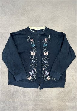 Vintage Sweatshirt Embroidered Butterfly Patterned Jumper