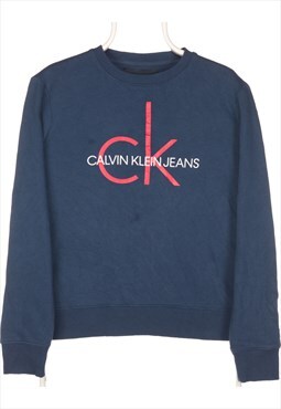 Vintage 90's Calvin Klein Sweatshirt Printed CK Jeans Navy M