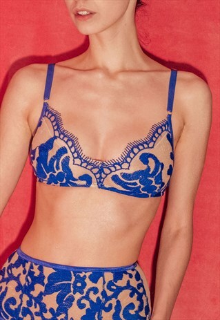 ELECTRIC BLUE BRA EMBROIDERED TULLE