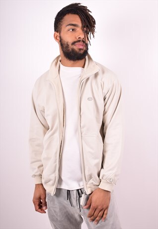 CHAMPION MENS VINTAGE TRACKSUIT TOP JACKET LARGE BEIGE 90S