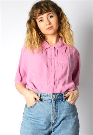VINTAGE 90S PINK EMBROIDERED FLOWER BLOUSE