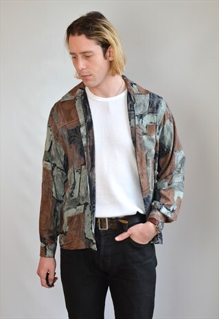 VINTAGE 90S ABSTRACT PATTERN BROWN & GREY SHIRT