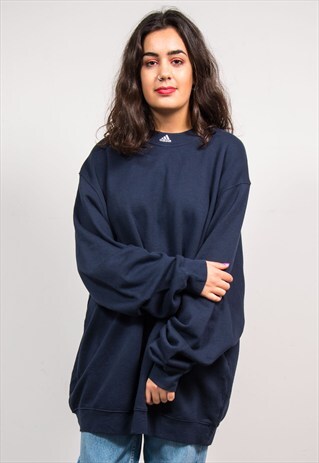 90'S VINTAGE ADIDAS HIGH NECK NAVY BLUE SWEATER SWEATSHIRT