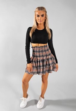 JUSTYOUROUTFIT Beige 90s Plaid Tiered Mini Skirt