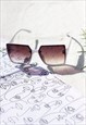 WHITE BROWN RIMLESS SQUARE EDGE FRONT LENS SUNGLASSES