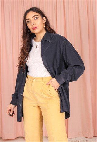VINTAGE 80S OVERSIZED CORDUROY SHIRT IN NAVY