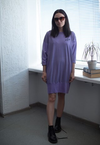 VINTAGE 90'S LIGHT PURPLE STRIPED MIDI T-SHIRT DRESS