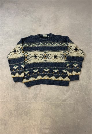 VINTAGE KNITTED JUMPER ABSTRACT PATTERNED KNIT SWEATER