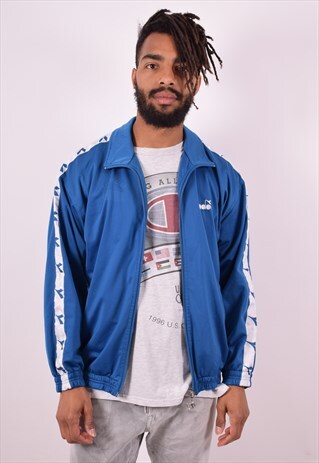 DIADORA MENS VINTAGE TRACKSUIT TOP JACKET MEDIUM BLUE 90S