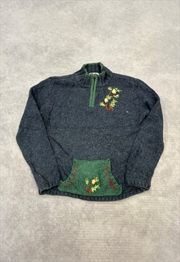 Vintage Knitted Jumper Embroidered Acorn Patterned Knit 