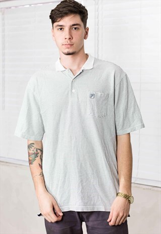 VINTAGE FILA STRIPPED SHIRT LOGO 90S L 11.5