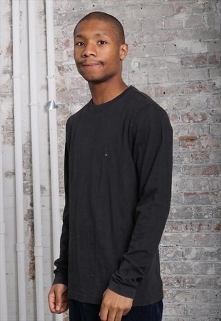 VINTAGE TOMMY HILFIGER LONG SLEEVE LOGO T-SHIRT BLACK