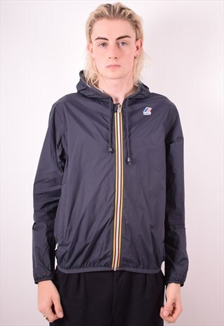 K.WAY MENS VINTAGE RAIN JACKET LARGE NAVY BLUE 90S