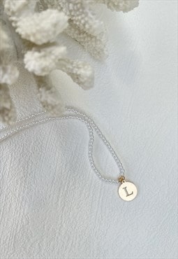 Gold Letter Faux Pearl Initial  L Charm Pendant  Necklace