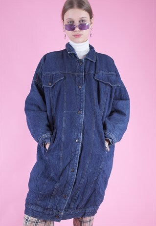 VINTAGE DENIM JACKET COAT IN DARK BLUE WASH