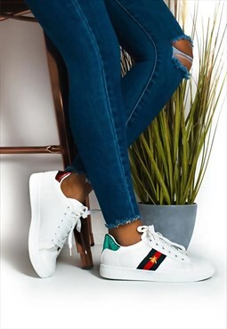 White Striped Bee Embellished Trainers