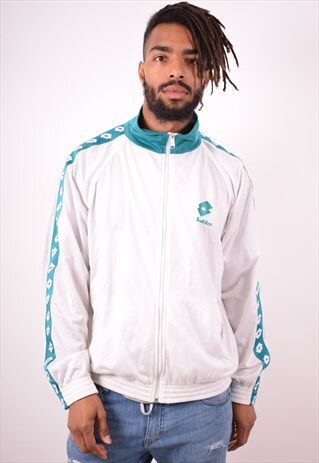 LOTTO MENS VINTAGE TRACKSUIT TOP JACKET LARGE WHITE 90S