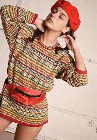 90'S RETRO STRIPED OVERSIZED KNIT FESTIVAL GARM JUMPER TOP