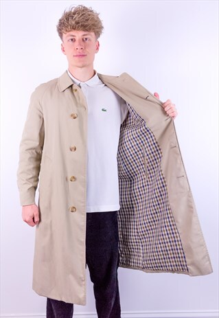 VINTAGE AQUASCUTUM HOUSE CHECK TRENCH COAT JACKET IN BLUE
