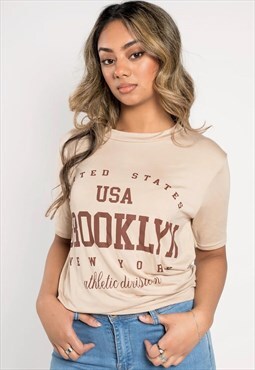 Beige Brooklyn Slogan T-Shirt