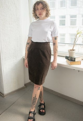 Vintage 80's Brown Velvet Pencil Skirt