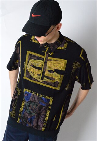 VINTAGE 80S BLACK 1/2 BUTTON SHORT SLEEVE SHIRT