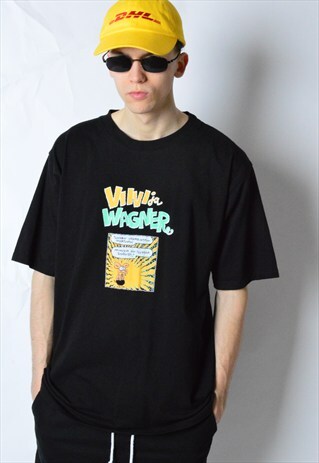 VINTAGE 90S BLACK FINLAND CARTOON T-SHIRT