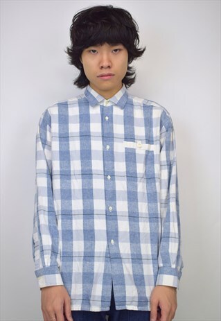 VINTAGE 90S PIERRE CARDIN BLUE CHECK SHIRT