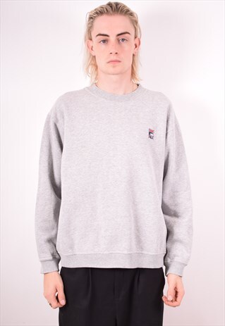 FILA MENS VINTAGE SWEATSHIRT JUMPER LARGE GREY 90S
