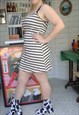 VINTAGE 90S CREAM STRIPES STRIPEY SUMMER MINI RIBBED DRESS
