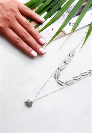 SILVER LAYERED PUKA SHELL BOHO CHOKER NECKLACE