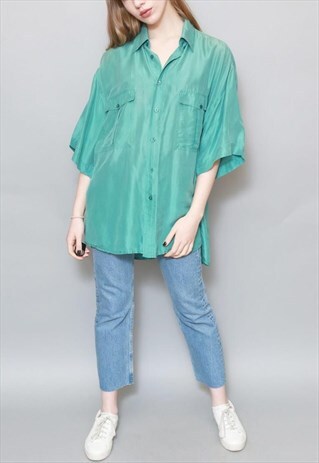 VINTAGE 1980'S SILKY TURQUOISE OVERSIZED SHIRT