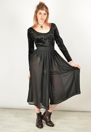 VINTAGE 80S HIGH WAIST PLEATED CULOTTES IN SHEER BLACK