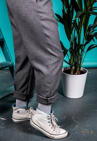 VINTAGE 1980S HIGH-WAISTED TROUSERS IN GREY