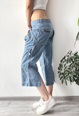Vintage Y2K  Blue Denim Cargo Jorts Summer Capri Pants