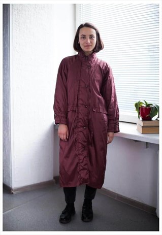VINTAGE 80'S BROWN SHIMMERING HIGH COLLAR PARKA COAT