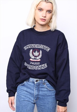 VINTAGE 90S NAVY UNIVERSITY SWEATER JUMPER