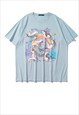 Unicorn print t-shirt Y2K tee rainbow retro top in blue