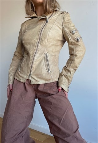 Vintage Beige Leather Jacket