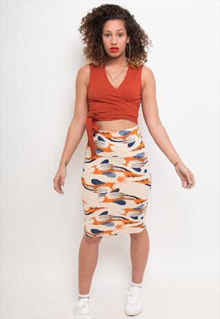 FAVELL HIGH WAISTED PENCIL SKIRT IN KOI CARP PRINT