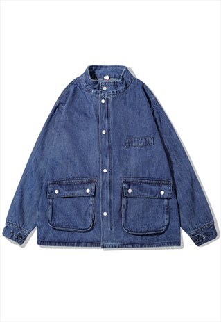 KALODIS SOLID COLOR VINTAGE DISTRESSED DENIM JACKET