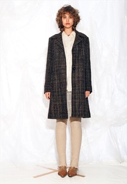 Vintage Y2K Winter Coat in Brown Plaid Wool