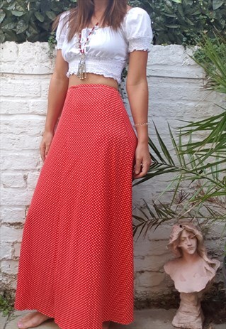 VINTAGE 80S RED AND WHITE POLKADOT MAXI SKIRT
