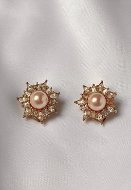 Christian Dior Earrings Gold Crystal Baguette Pearl Star 