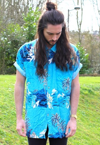 VINTAGE 80S HAWAIIAN USA SHIRT - XL - FESTIVAL - COCKTAIL