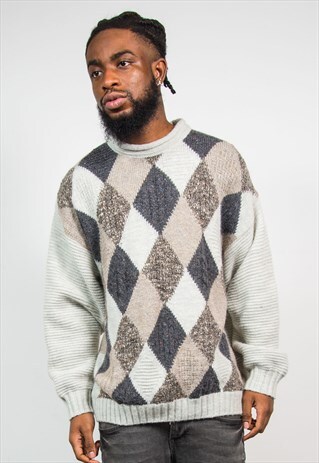 VINTAGE DIAMOND ARGYLE PATTERN JUMPER